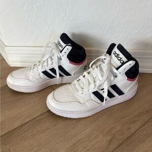 Adidas White Navy and Pink High-Top Sneakers